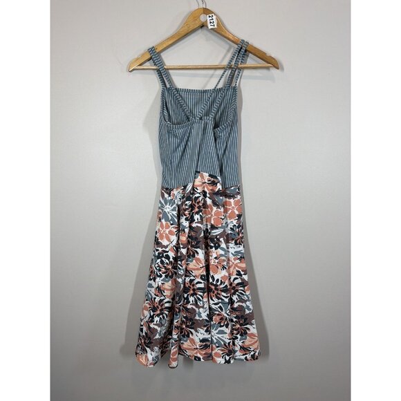 Pact Blue Striped Floral Fit & Flare Strappy Mini Dress Organic Cotton Size XL - Picture 5 of 8